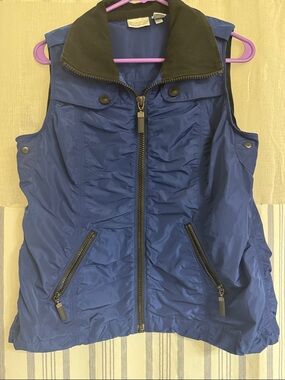 Woman Within Royal Blue Ruched Zip-Front Vest with Black Trim